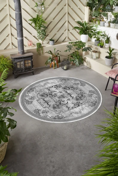 Napoli Home Baskılı Modern Çiçekli Yıkanabilir Kaymaz Taban Yuvarlak Mutfak Salon Halısı ürün görseli 1