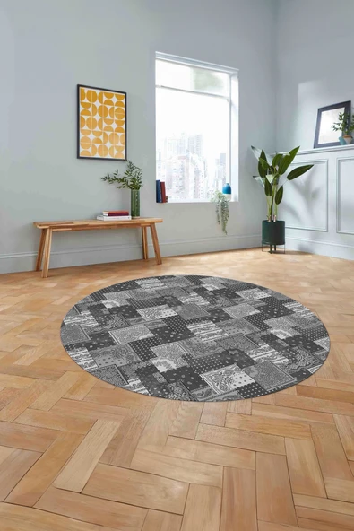 Napoli Home Baskılı Patchwork Model Yıkanabilir Kaymaz Taban Yuvarlak Mutfak Salon Halısı ürün görseli 1