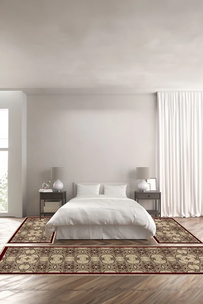 Napoli Home Dijital Baskılı Kaymaz Taban Yıkanabilir Modern Eskitme Desenli Üçlü Yatak Odası ürün görseli 1