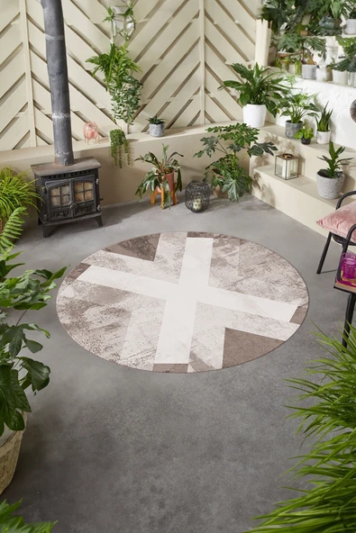Napoli Home Baskılı Modern Çizgi Desen Yıkanabilir Kaymaz Taban Yuvarlak Mutfak Salon Halısı ürün görseli 1