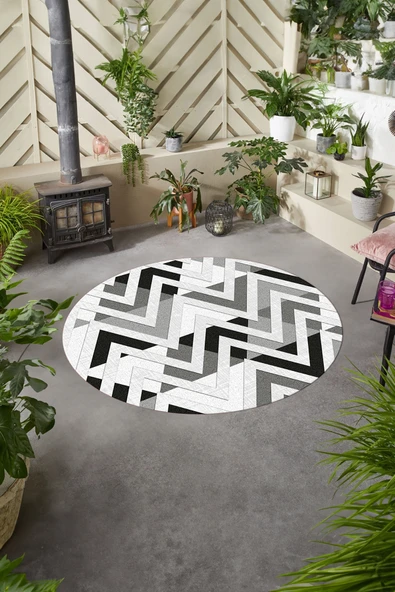 Napoli Home Baskılı Modern Sade Zigzag Desen Yıkanabilir Kaymaz Taban Yuvarlak Mutfak Salon Halısı ürün görseli 1