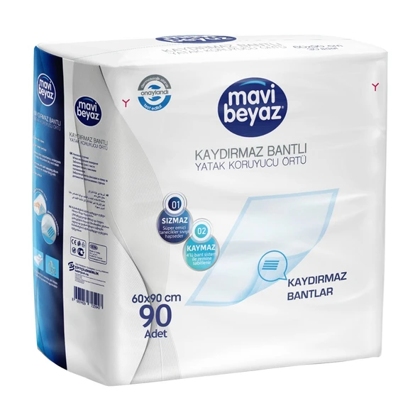 Mavi Beyaz Kaydırmaz Bantlı Yatak Koruyucu Örtü 60x90 Cm 90 Adet ürün görseli 1