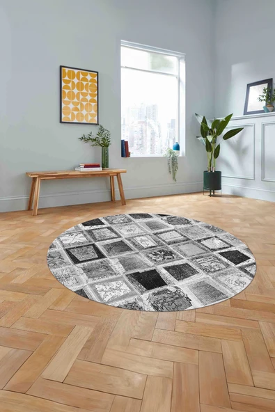 Napoli Home Baskılı Patchwork Modeli Yıkanabilir Kaymaz Taban Yuvarlak Mutfak Salon Halısı ürün görseli 1