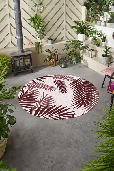 Napoli Home Baskılı Modern Yaprak Desenli Yıkanabilir Kaymaz Taban Yuvarlak Mutfak Salon Halısı ürün görseli 1