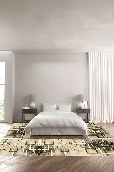 Napoli Home Dijital Baskılı Kaymaz Taban Yıkanabilir Modern Ağaçlı Desen Üçlü Yatak Odası ürün görseli 1