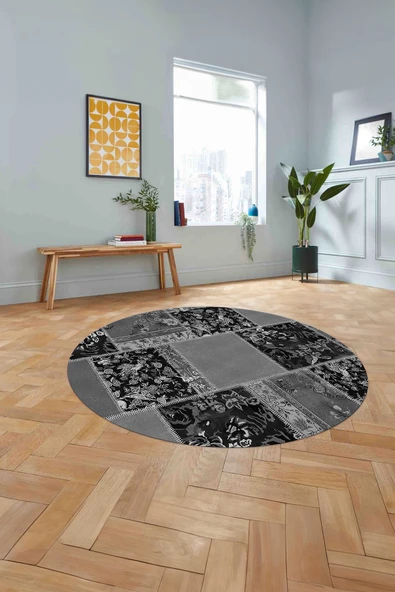Napoli Home Baskılı Patchwork Motifli Yıkanabilir Kaymaz Taban Yuvarlak Mutfak Salon Halısı ürün görseli 1