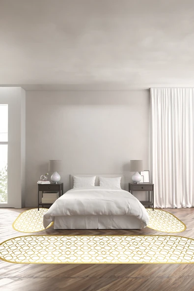 Napoli Home Baskılı Kaymaz Taban Yıkanabilir Modern Küp Desenli Oval Üçlü Yatak Odası ürün görseli 1