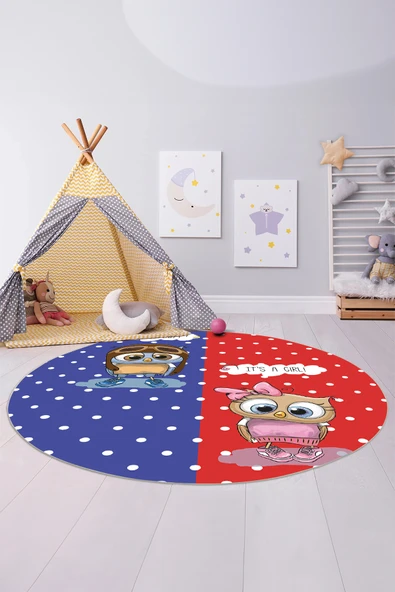 Napoli Home Baskılı İki Renkli Desen Yıkanabilir Kaymaz Taban Yuvarlak Çocuk Odası Halısı ürün görseli 1