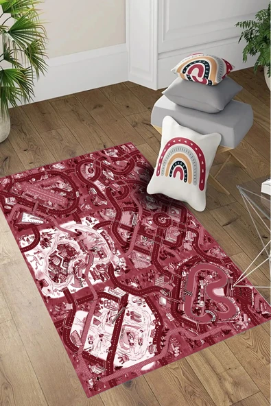 Napoli Home Dijital Baskılı Çizgi Film Yol Desenli Yıkanabilir Kaymaz Çocuk Odası Halısı ürün görseli 1