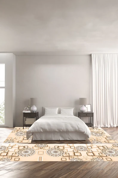 Napoli Home Dijital Baskılı Kaymaz Taban Yıkanabilir Modern Çiçek Görünümlü Üçlü Yatak Odası ürün görseli 1