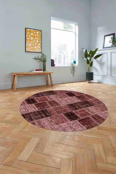 Napoli Home Baskılı Patchwork Modern Yıkanabilir Kaymaz Taban Yuvarlak Mutfak Salon Halısı ürün görseli 1