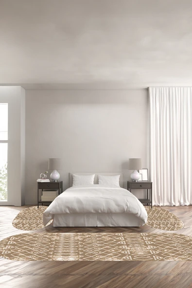 Napoli Home Dijital Kaymaz Taban Yıkanabilir Modern İskandinav Motifli Oval Üçlü Yatak Odası ürün görseli 1