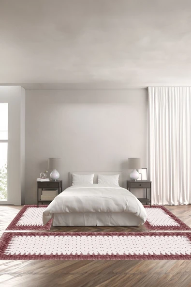Napoli Home Dijital Baskılı Kaymaz Taban Yıkanabilir Modern Kare Desenli Üçlü Yatak Odası ürün görseli 1