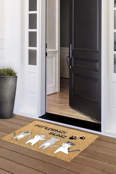 Napoli Home Kedili Baskılı Kaymaz Taban Silinebilir Kapı Önü Paspası (40x60cm) ürün görseli 1
