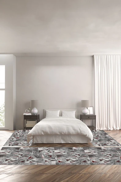Napoli Home Dijital Baskılı Kaymaz Taban Yıkanabilir Modern Sade Motifli Üçlü Yatak Odası ürün görseli 1