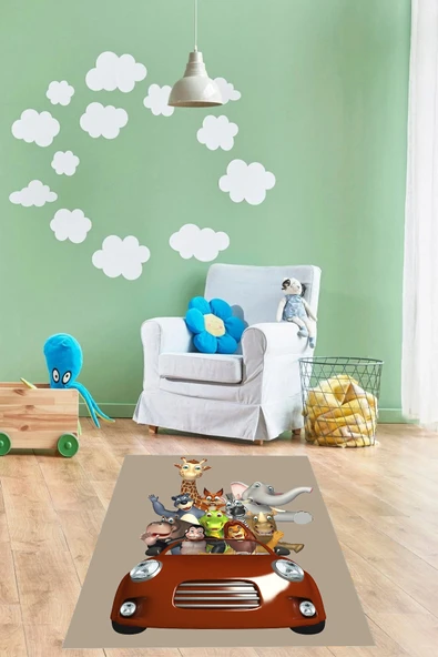 Napoli Home Dijital Baskılı Hayvan Figürlü Yıkanabilir Kaymaz Taban Çocuk Odası Halısı ürün görseli 1