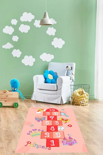 Napoli Home Dijital Baskılı Seksekli Kelebek Model Yıkanabilir Kaymaz Çocuk Odası Halısı ürün görseli 1