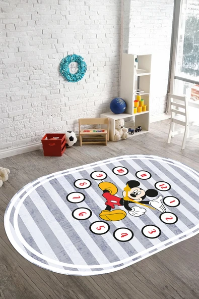 Napoli Home Baskılı Çizgi Film Fare Figürlü Model Yıkanabilir Kaymaz Taban Oval Çocuk Odası Halısı ürün görseli 1