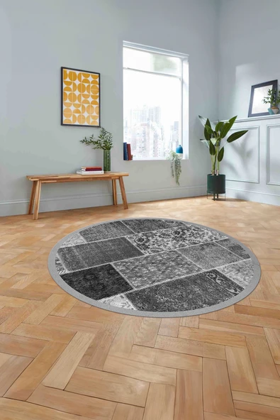 Napoli Home Baskılı Patchwork Otantik Yıkanabilir Kaymaz Taban Yuvarlak Mutfak Salon Halısı ürün görseli 1
