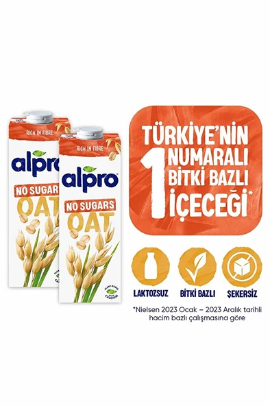 ALPRO Şekersiz Yulaf Sütü 2x1 L Vegan Laktozsuz Bitkisel Bazlı ürün görseli 1