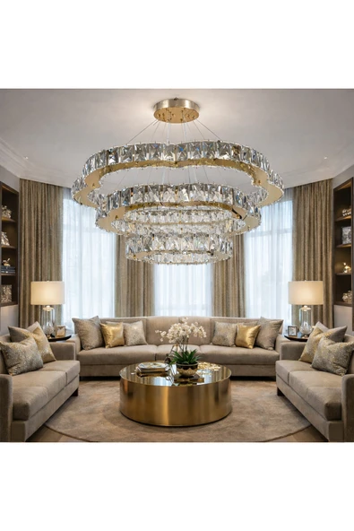 60x45x35 KAFKAS DİAMOND ROYALE GOLD MODERN KRİSTAL AVİZE ürün görseli 1