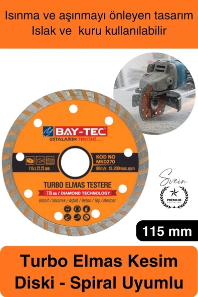 #ElmasTestere 115 mm Turbo Elmas Kesim Diski Spiral Uyumlu Beton Seramik Mermer Taş Granit Fayans ürün görseli 1