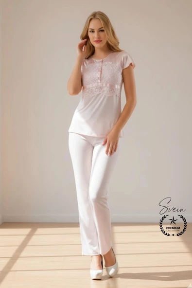 #Pijama Pudra Penye Kadın Pijama Takımı Rahat Ev Giyim Günlük ve Çeyizlik Nefes Alabilen Yumuşak ürün görseli 1