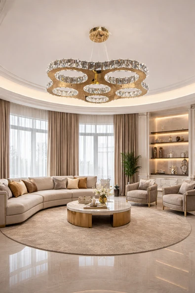 65LİK ORBİT PAPATYA GOLD KRİSTAL MODERN AVİZE ürün görseli 1
