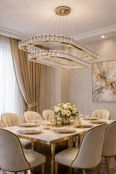 75x60 KÖŞELİ ELİPS GOLD 2 KATLI MODERN KRİSTAL AVİZE ürün görseli 1