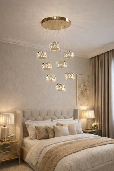 8LİK 8 SARKITLI AURORA Gold Prestige KRİSTAL AVİZE ürün görseli 1