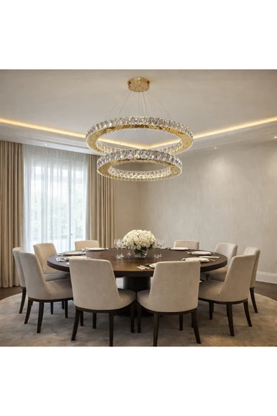60x45 DAİRE GOLD 2 KATLI KRİSTAL MODERN AVİZE ürün görseli 1