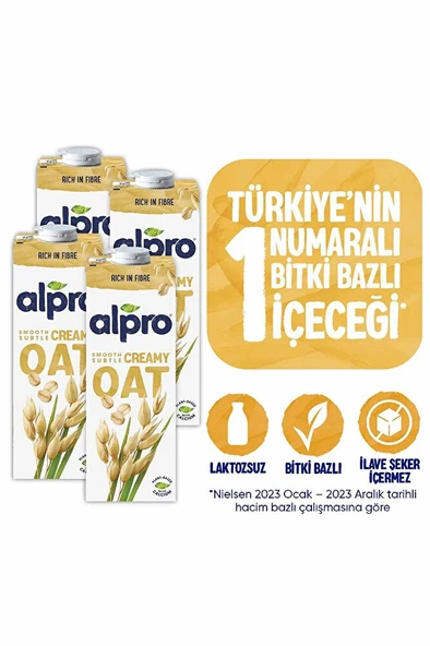 ALPRO Yulaf Sütü 4x1 L Vegan Laktozsuz Bitkisel Bazlı ürün görseli 1
