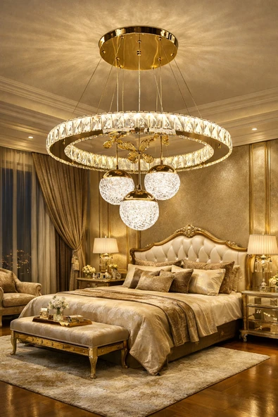 60LIK GOLD 3 TOPLU KELEBEKLİ KRİSTAL AVİZE ürün görseli 1