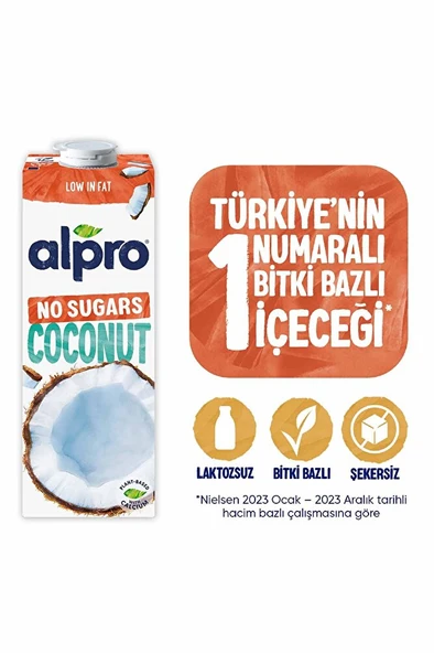 ALPRO Şekersiz Hindistan Cevizi Sütü 1 L Vegan Laktozsuz Bitkisel Bazlı ürün görseli 1