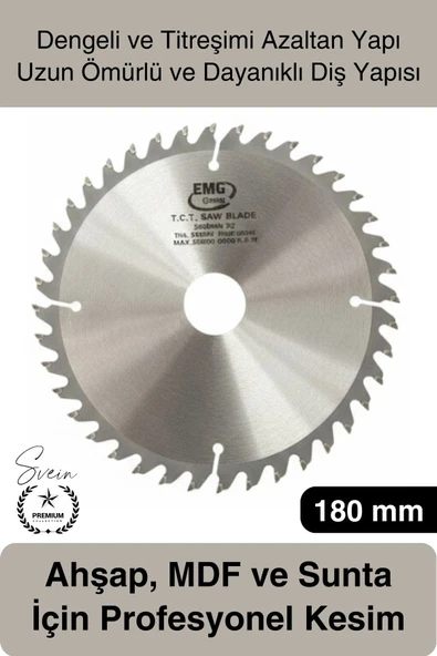 #DaireTestere 180 mm 40 Diş Ahşap Kesim Daire Testere Diski MDF ve Sunta İçin Profesyonel Hassas 40T ürün görseli 1