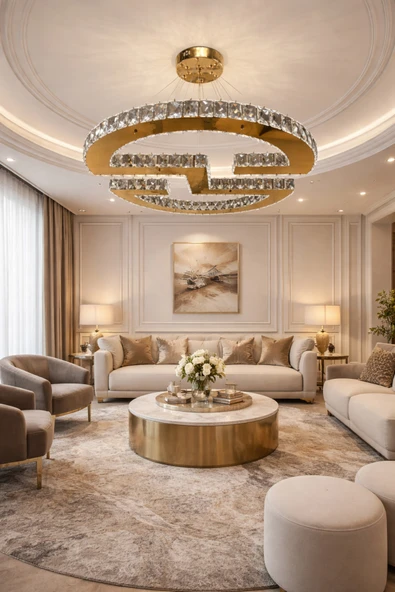 65LİK AURORA GOLD PRESTİGE KRİSTAL AVİZE ürün görseli 1