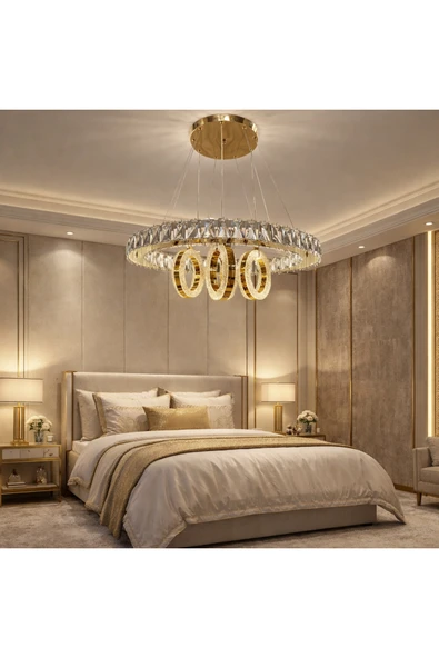 60LIK DAİRE HALKALI SARKITLI GOLD MODERN AVİZE ürün görseli 1
