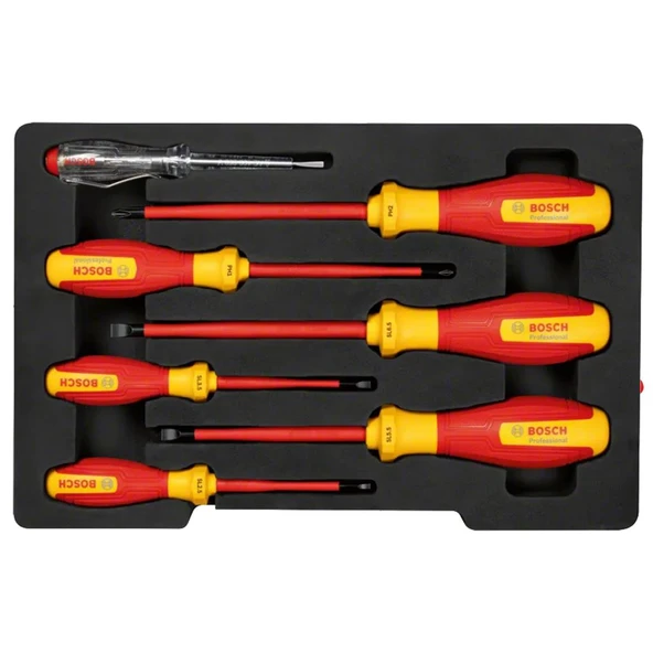Bosch Professional VDE 1000V Tornavida Seti + Kontrol Kalemi 7 parça 1600A02NF7 ürün görseli 1