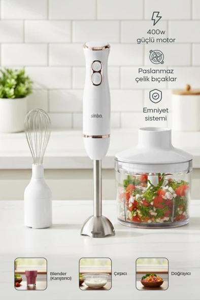 Sinbo SHB-7530 Çok Fonksiyonlu El Blender Seti Doğrayıcı  Çırpıcı Aparatlı Gold Rose ürün görseli 1