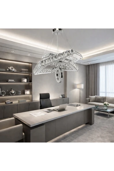 60x40 ALTIGEN GÜMÜŞ 2 KATLI HALKALI KRİSTAL AVİZE ürün görseli 1