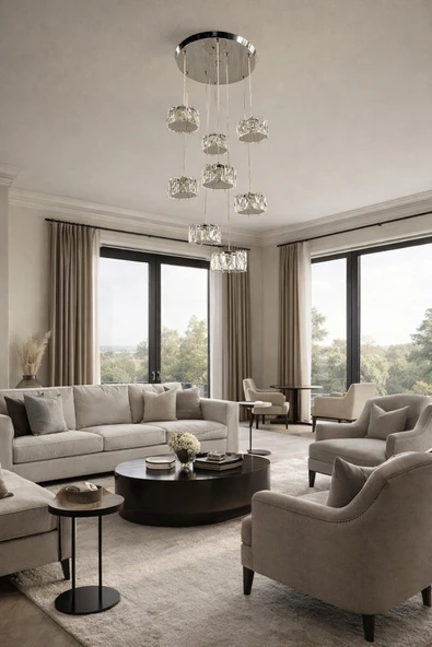 8LİK 8 SARKITLI AURORA GÜMÜŞ Prestige KRİSTAL AVİZE ürün görseli 1