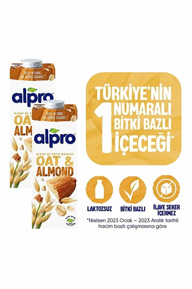 ALPRO Yulaf Badem Sütü 2x1 L Vegan Laktozsuz Bitkisel Bazlı ürün görseli 1