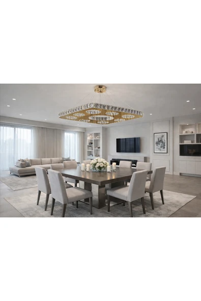 60LIK KARE İCİ DAİRE FORMU GOLD MODERN KRİSTAL AVİZE ürün görseli 1
