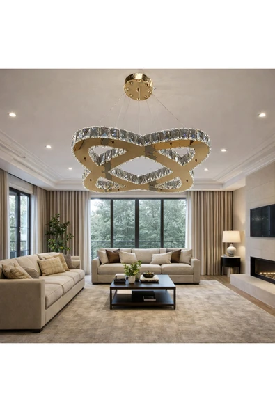 65LİK BİRLEŞİK ELİPS GOLD KRİSTAL AVİZE ürün görseli 1