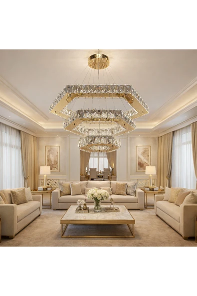 60x40x25 ALTIGEN GOLD MODERN KRİSTAL AVİZE ürün görseli 1