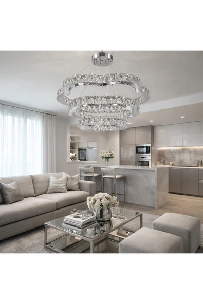 60x45x35 DİAMOND ROYALE PAPATYA GÜMÜŞ KRİSTAL AVİZE ürün görseli 1