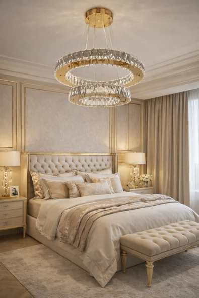 45x30DAİRE GOLD 2 KATLI KRİSTAL AVİZE ürün görseli 1