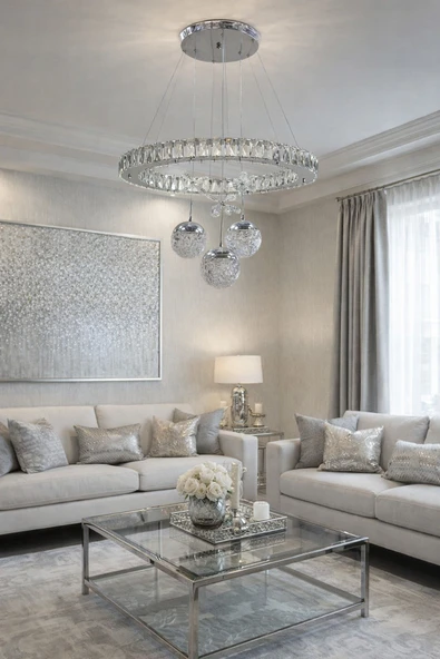 60LIK GÜMÜŞ 3 TOPLU KELEBEKLİ KRİSTAL AVİZE ürün görseli 1
