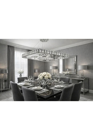 60LIK KARE İCİ DAİRE FORMU GÜMÜŞ MODERN KRİSTAL AVİZE ürün görseli 1