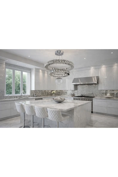 45x30 DAİRE 2 KATLI GÜMÜŞ SEKER TOPLU KRİSTAL AVİZE ürün görseli 1